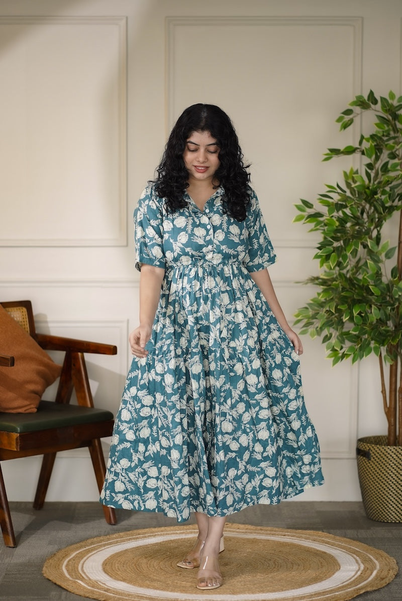 Elira Cement Blue Cotton Dress