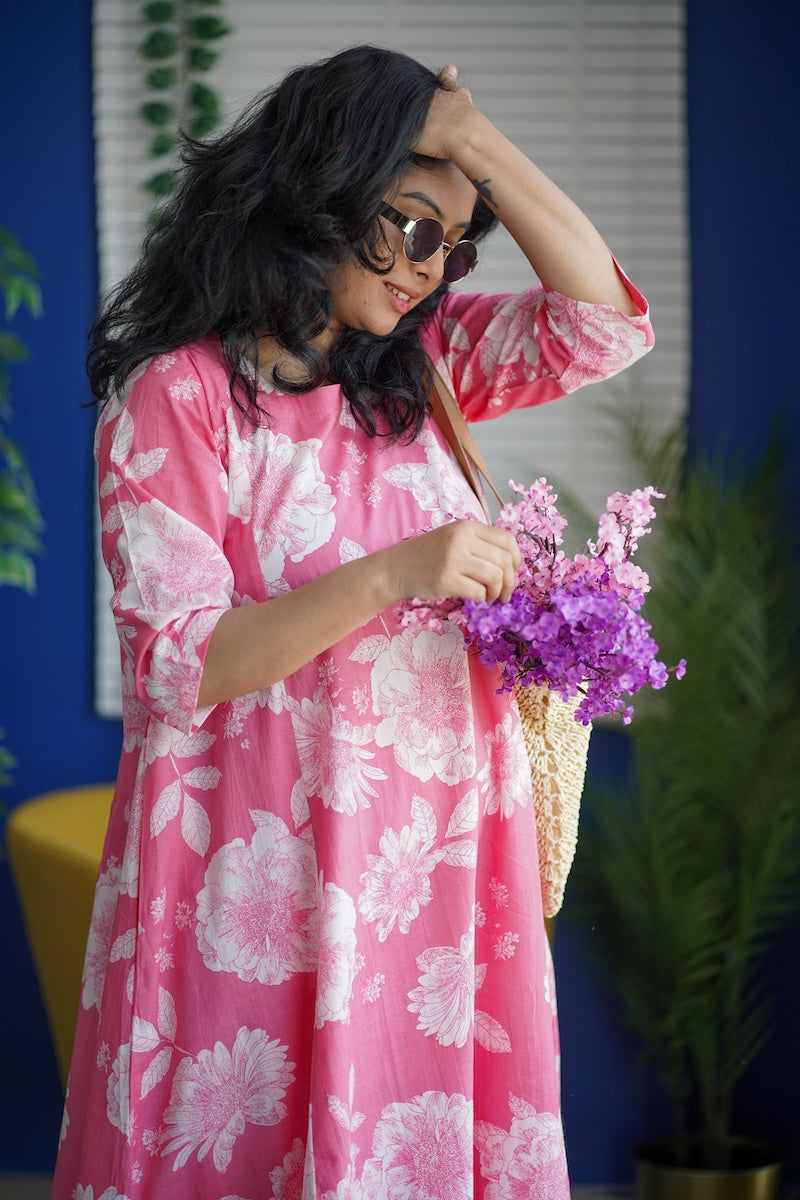 Jaan Pink A-line Cotton Co-ord Set