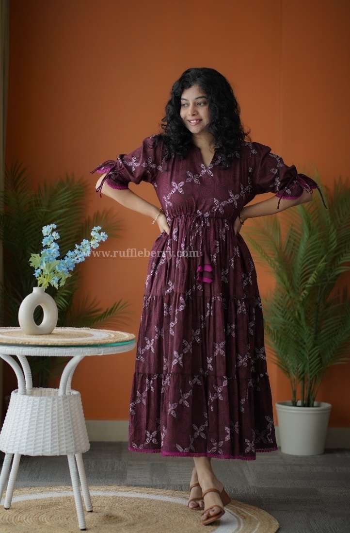 Augusta Wine Cotton Tier Dress