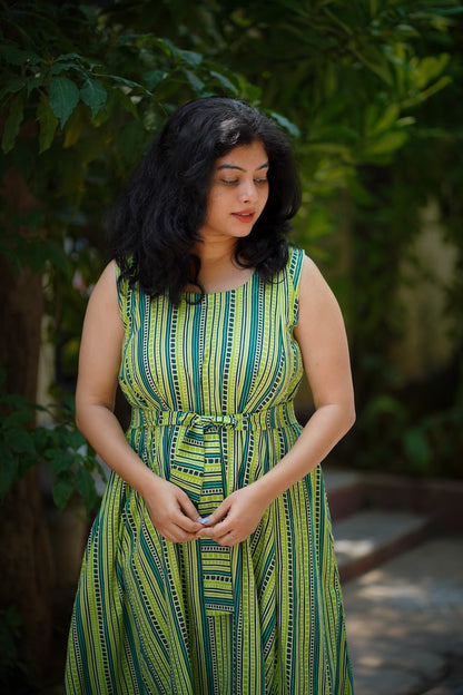 Aara Green Aline Cotton Dress
