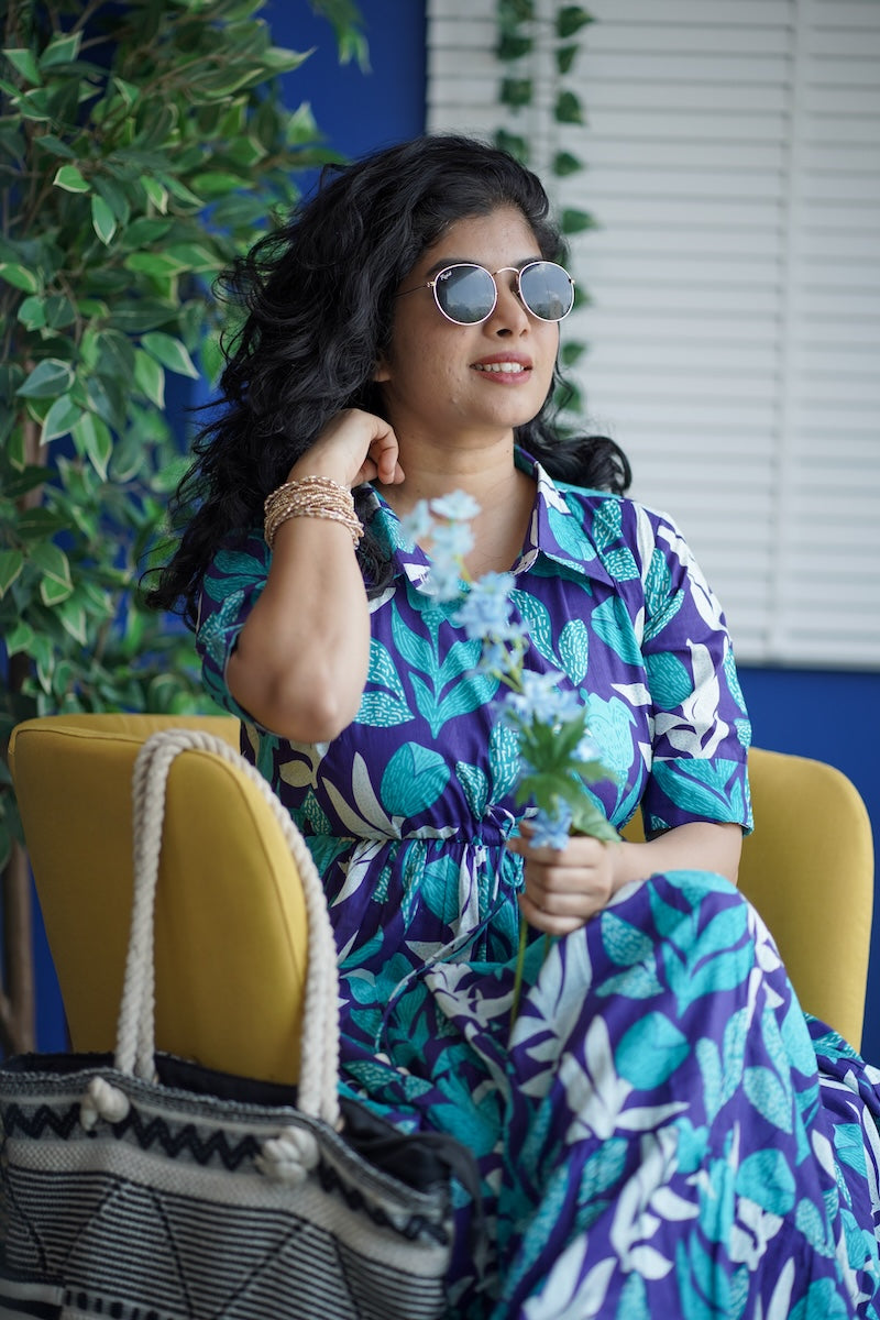Maroba Blue Coral Cotton Tier Dress