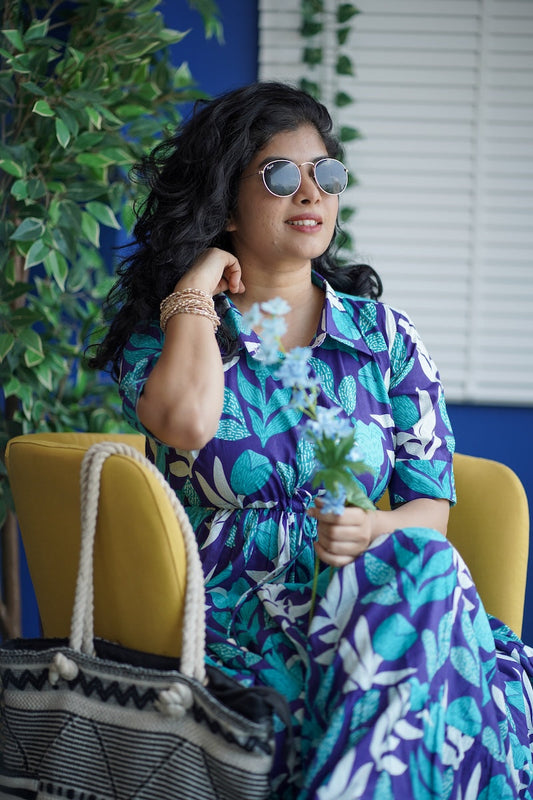 Maroba Blue Coral Cotton Tier Dress