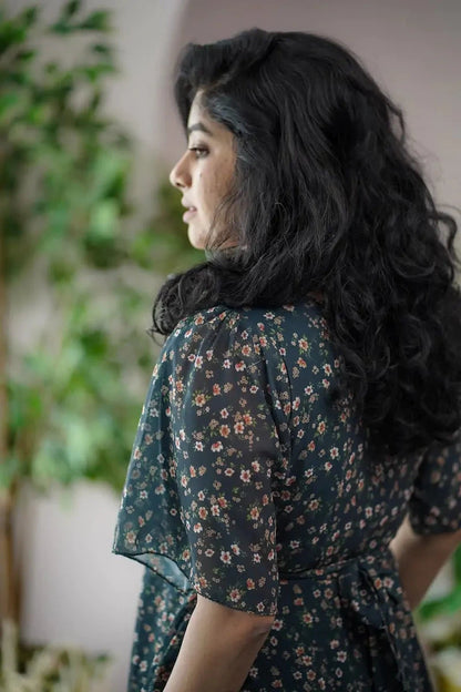 Maira Minifloral Green Georgette Dress
