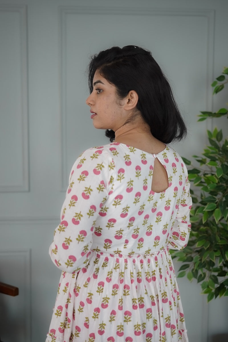 Elira White Cotton Tier Dress