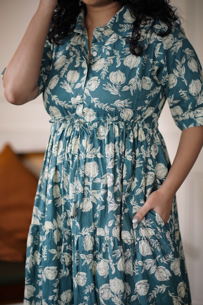 Elira Cement Blue Cotton Dress