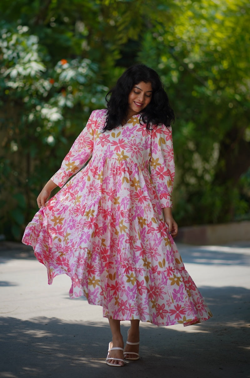 Laya White Cotton Tier Dress