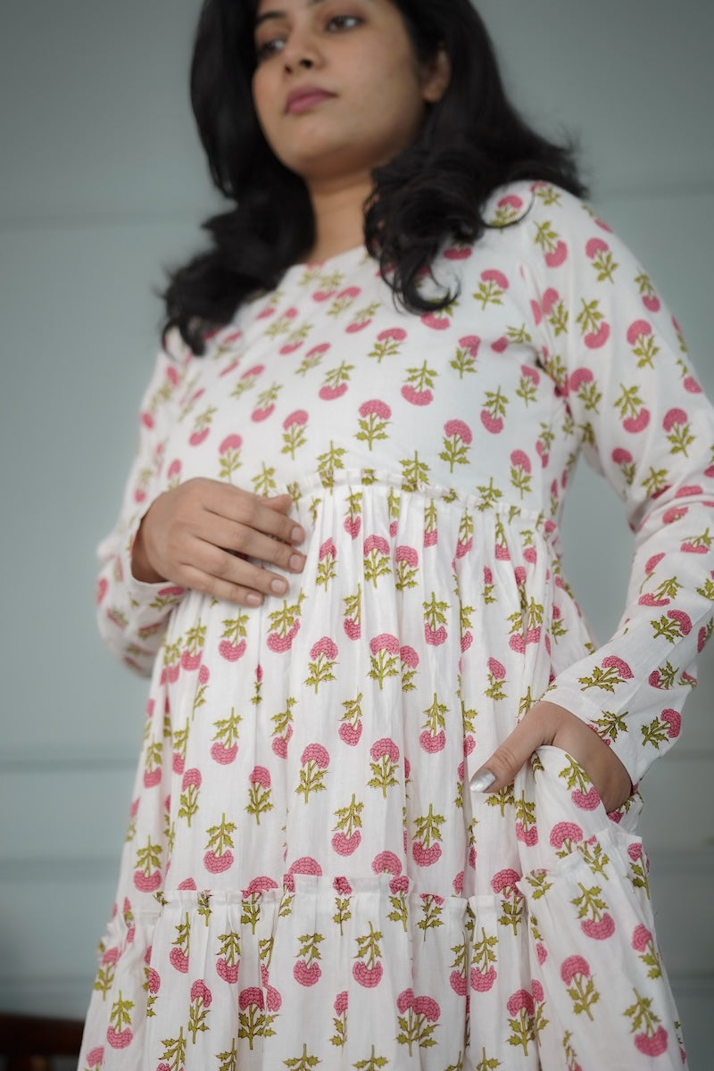 Elira White Cotton Tier Dress