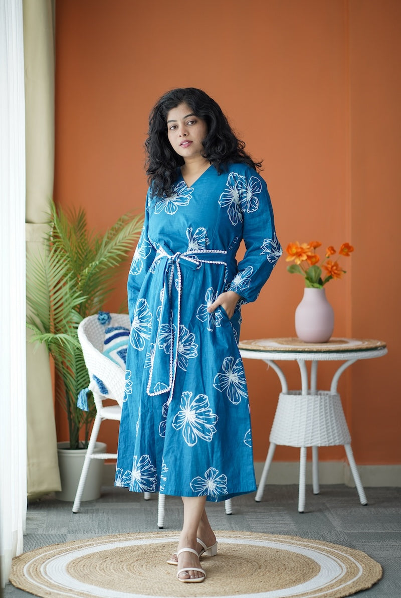 Maroba Teal Blue Cotton Aline Dress