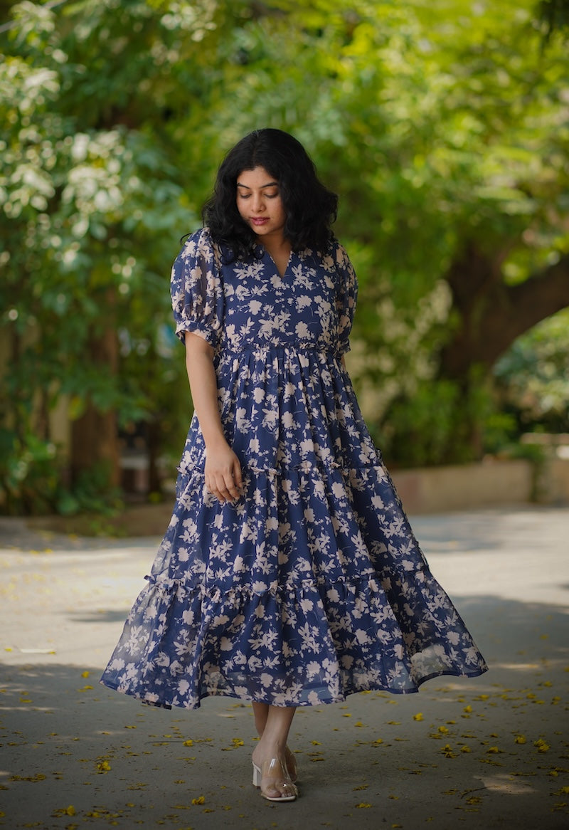 celia indigo georgette dress