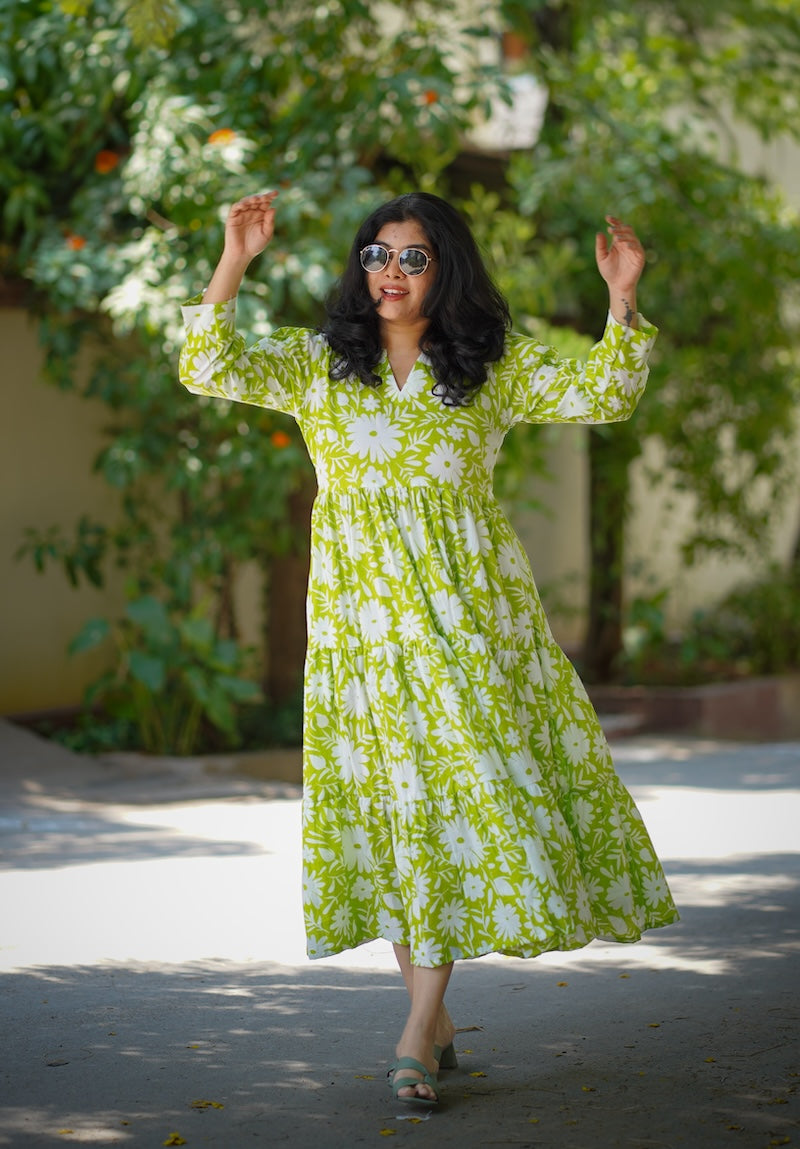 Chelsea Lime Green Cotton Tier Dress image 4