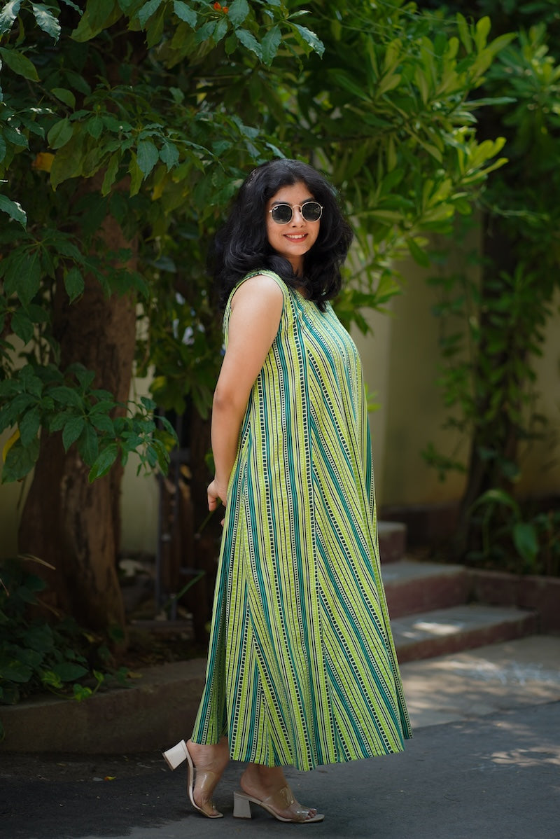 Aara Green Aline Cotton Dress