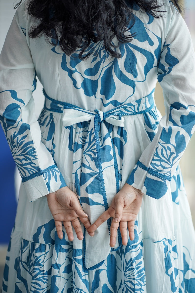 Maroba White Blue Floral Cotton Dress