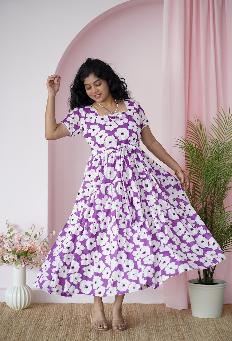 Maroba Violet WhiteFloral Cotton Dress