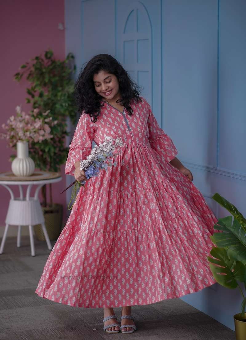 augusta salmon pink cotton tier dress