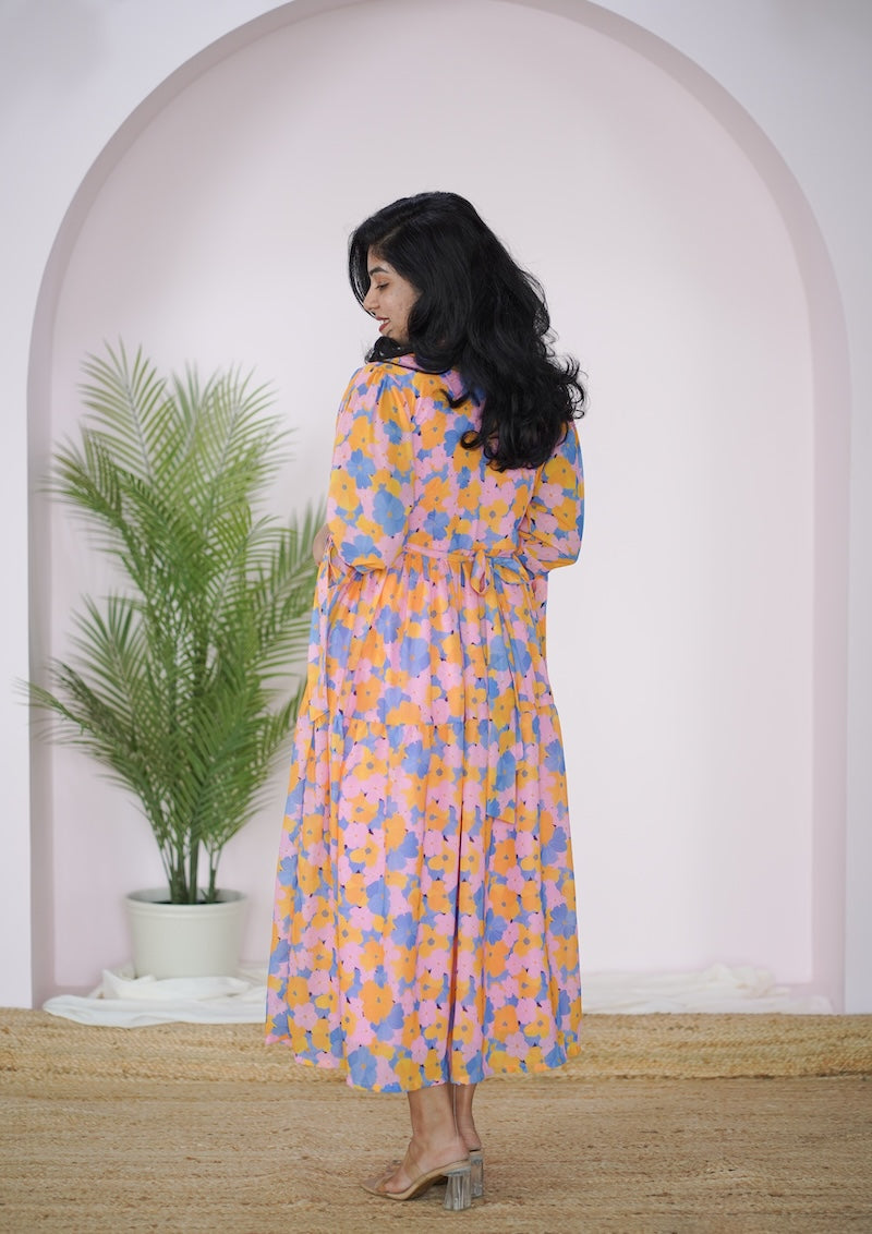 Arina Pastel PinkBlues Georgette dress