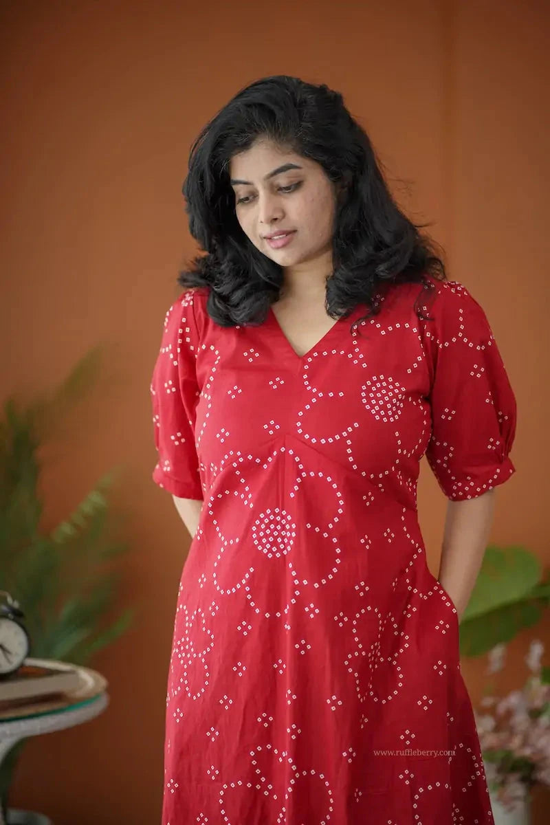 barb red aline cotton dress