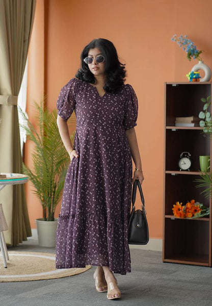 Rose Grape Floral Georgette Dress
