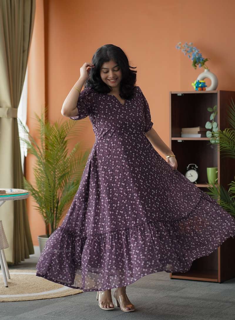 Rose Grape Floral Georgette Dress