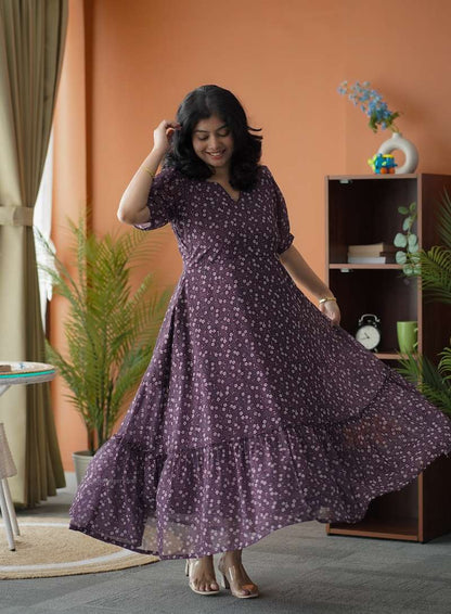 Rose Grape Floral Georgette Dress
