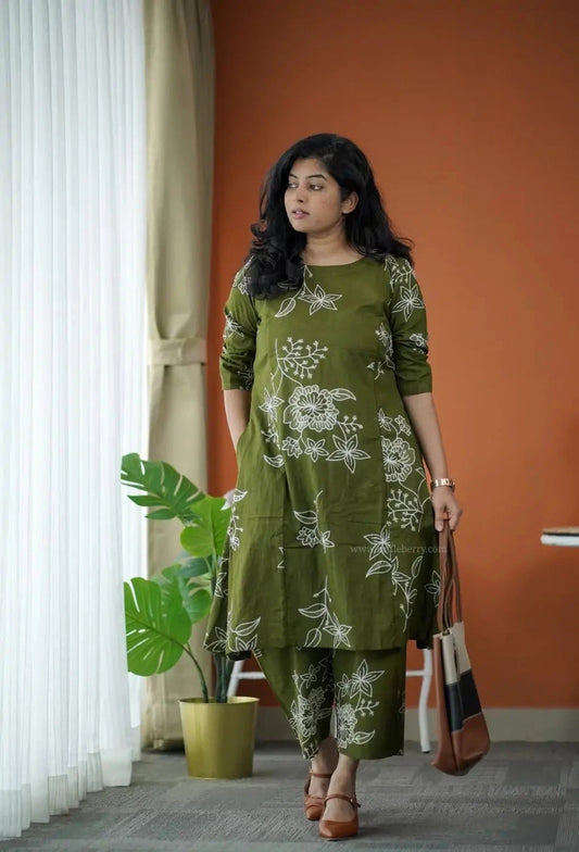 Niva OliveGreen Cotton Co-ord Set