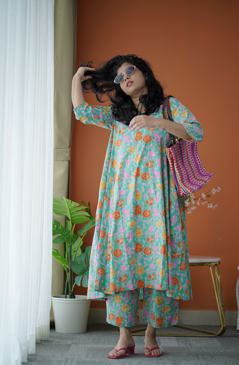 jaan green a-line cotton co-ord set