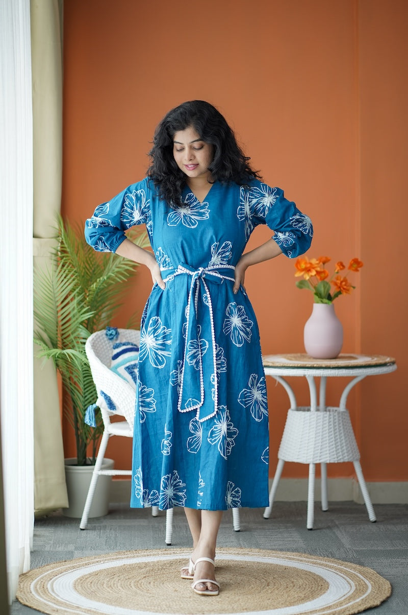 Maroba Teal Blue Cotton Aline Dress