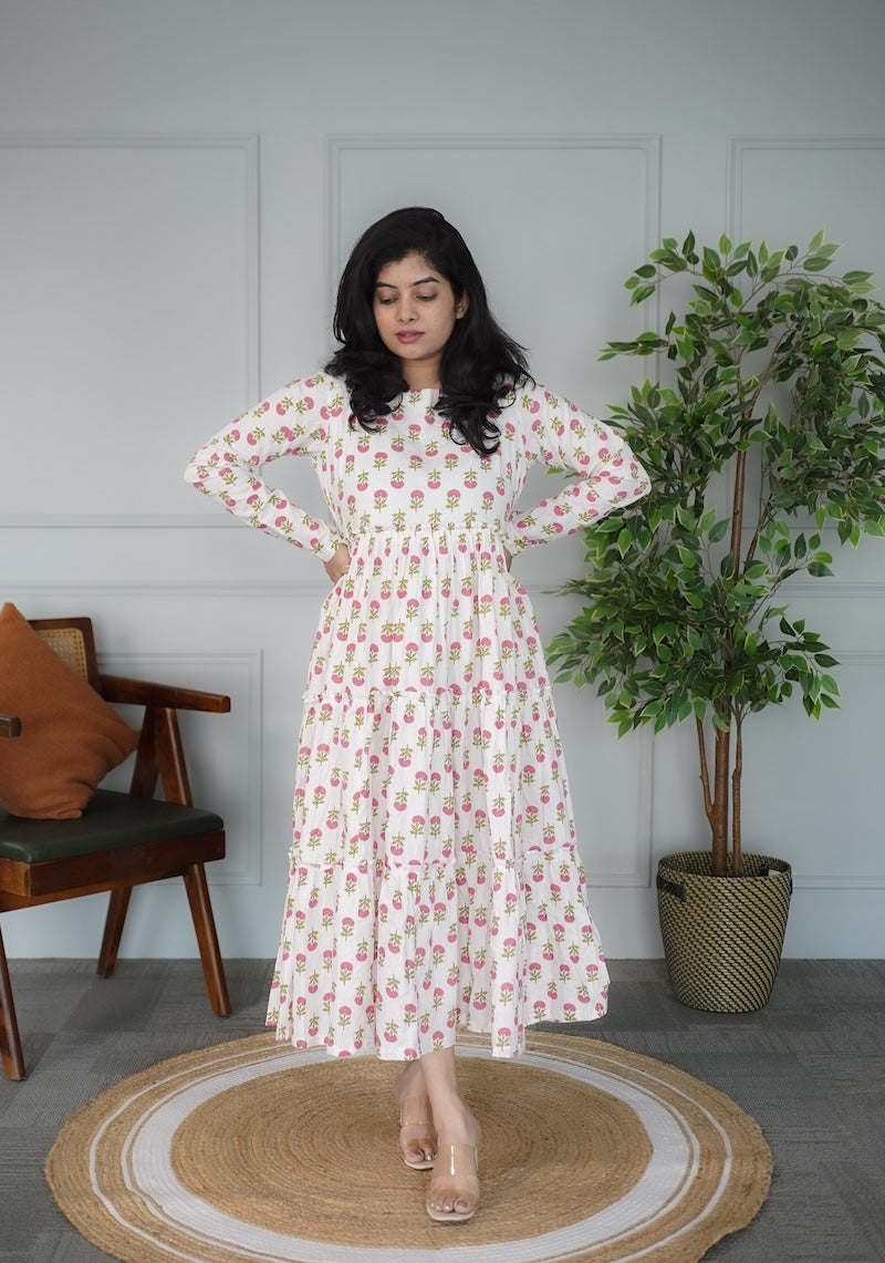 elira white cotton tier dress