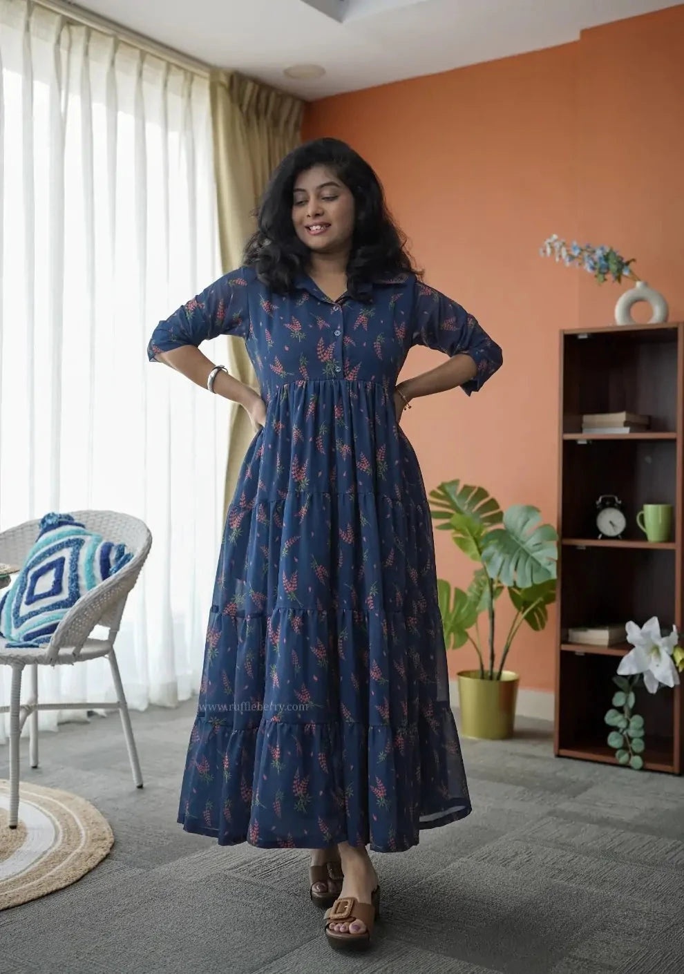 niva navyblue georgette tier dress