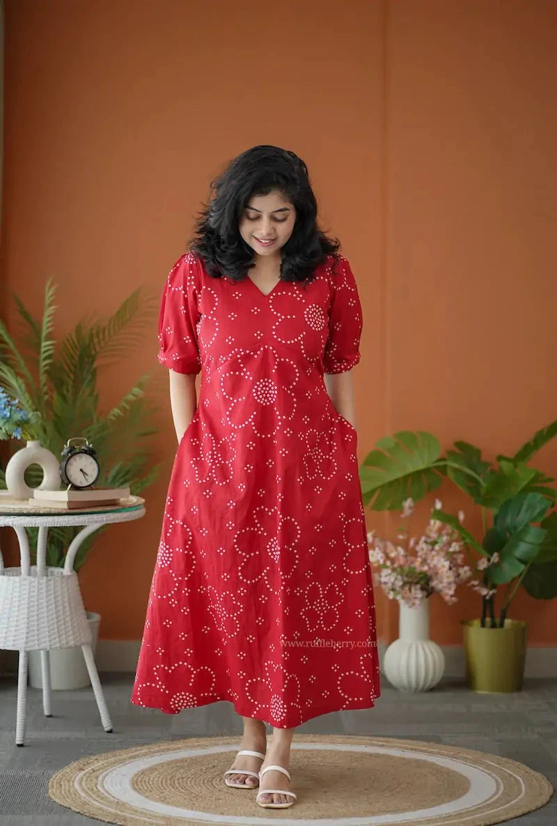 BarB Red Aline Cotton Dress