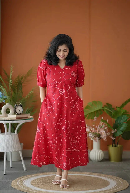 BarB Red Aline Cotton Dress