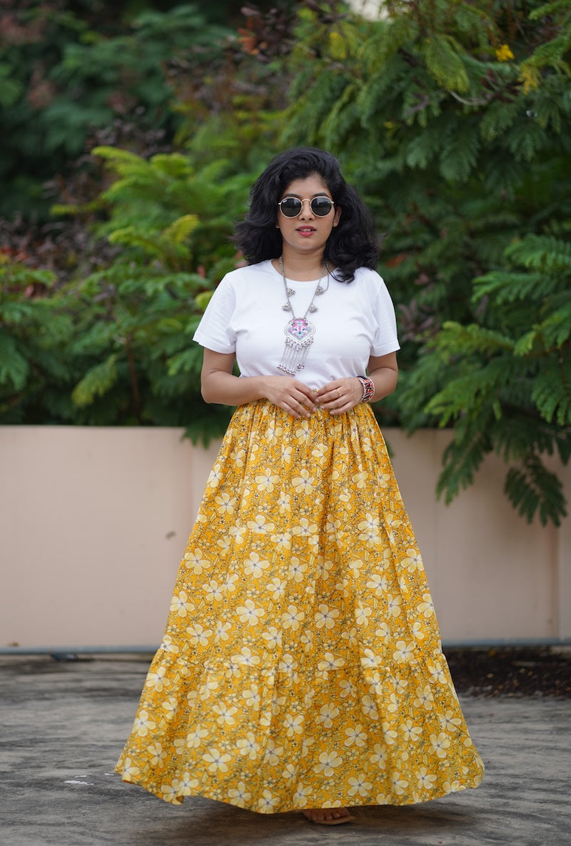 Yellow Tiered Cotton Skirt