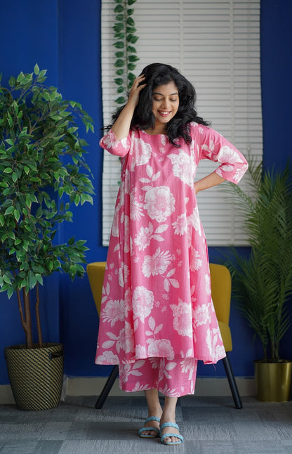 Jaan Pink A-line Cotton Co-ord Set
