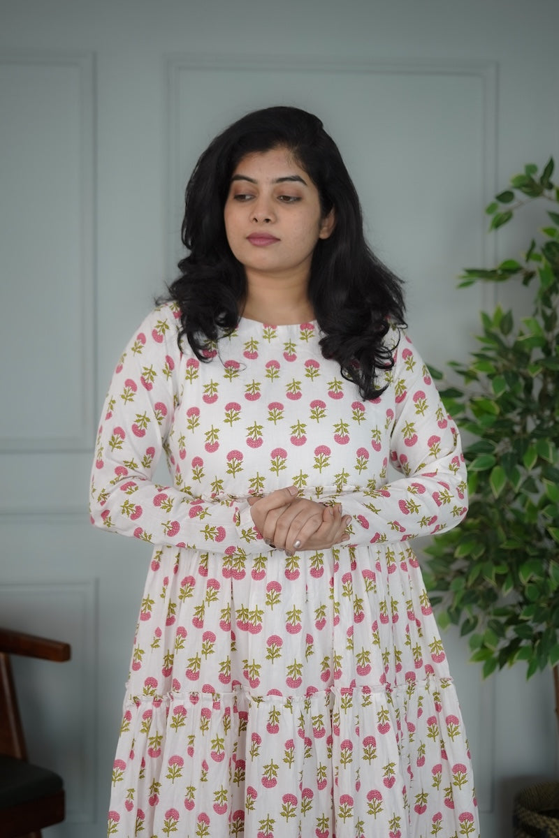 Elira White Cotton Tier Dress