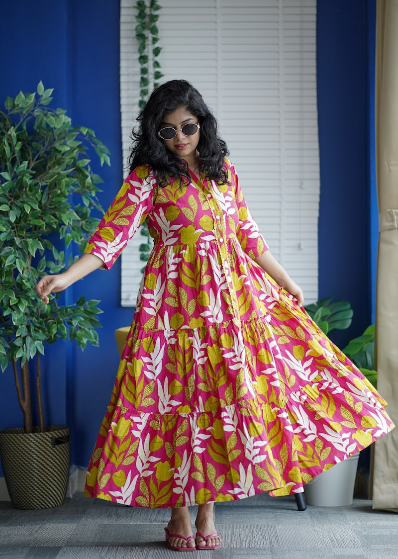maroba pink coral cotton tier dress