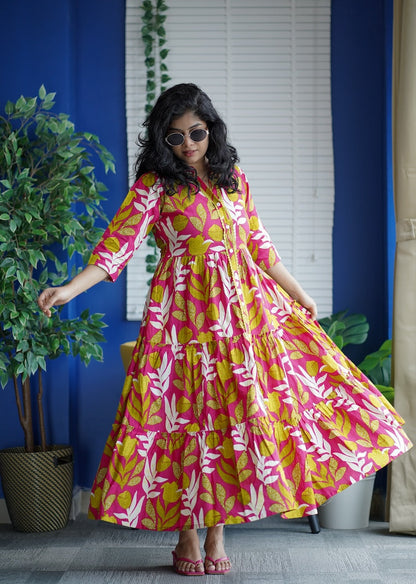 Maroba Pink Coral Cotton Tier Dress