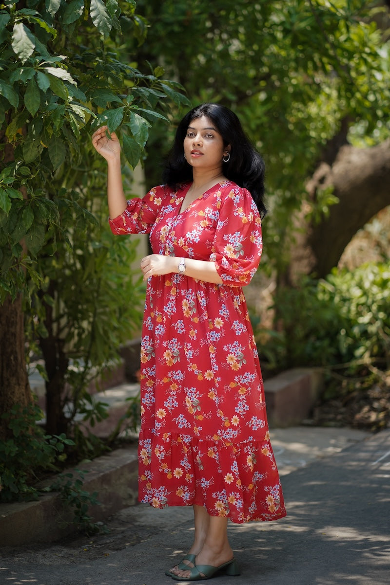 Bloom WarmRed Georgette Dress (Copy)