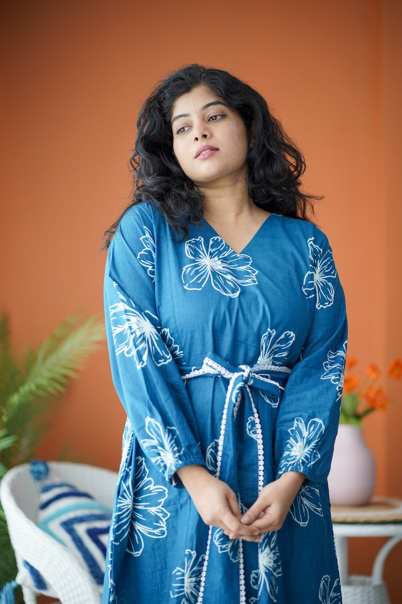 Maroba Teal Blue Cotton Aline Dress