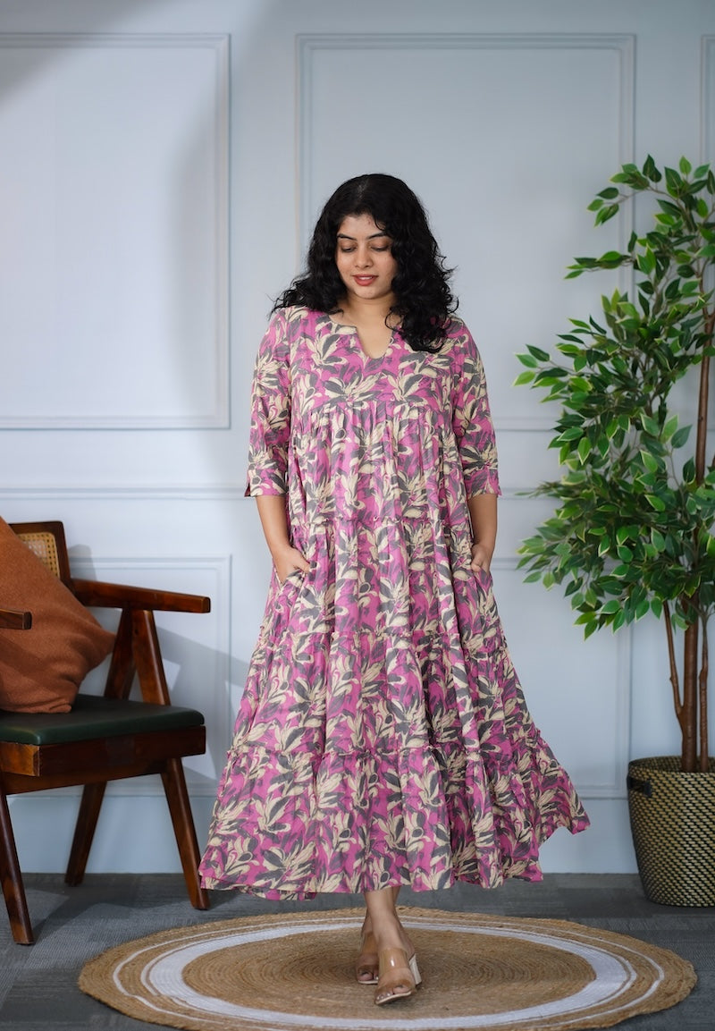 Elira Onion Pink Cotton Tier Dress