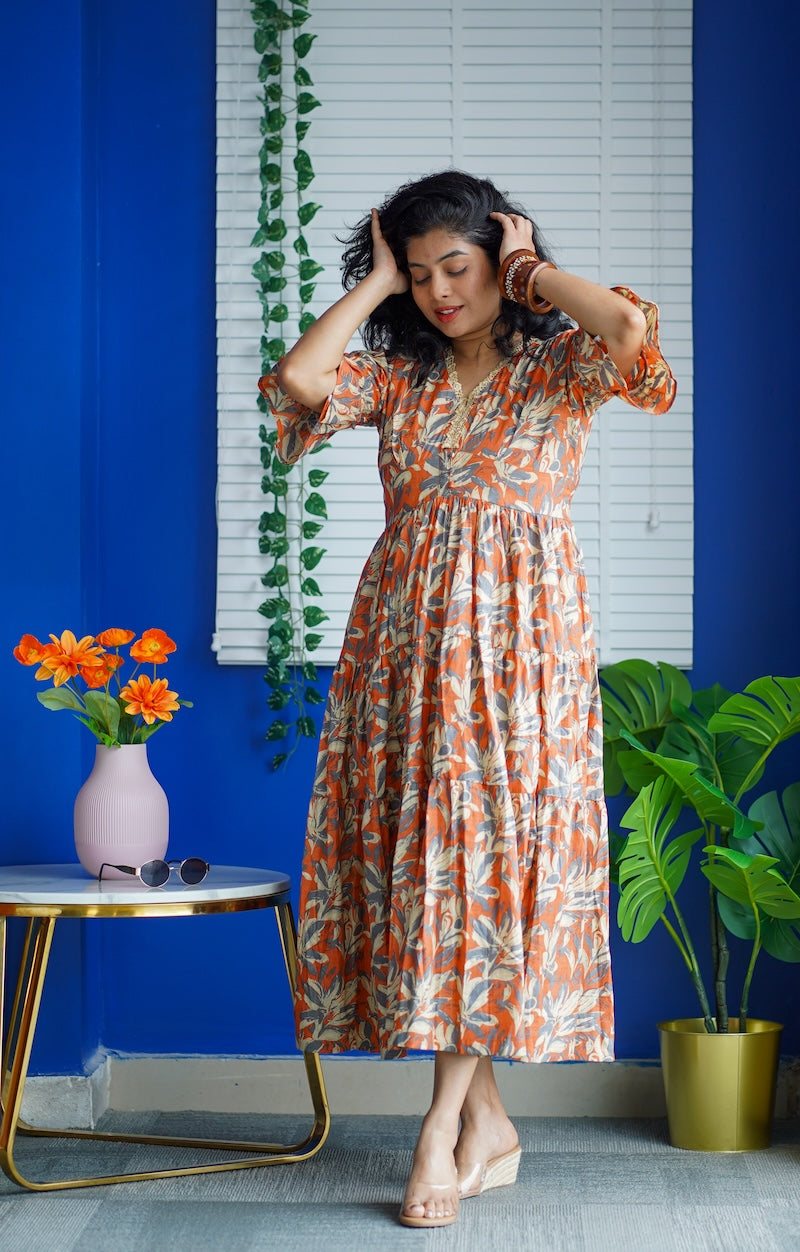 Maroba Rust Orange CottonTier Dress