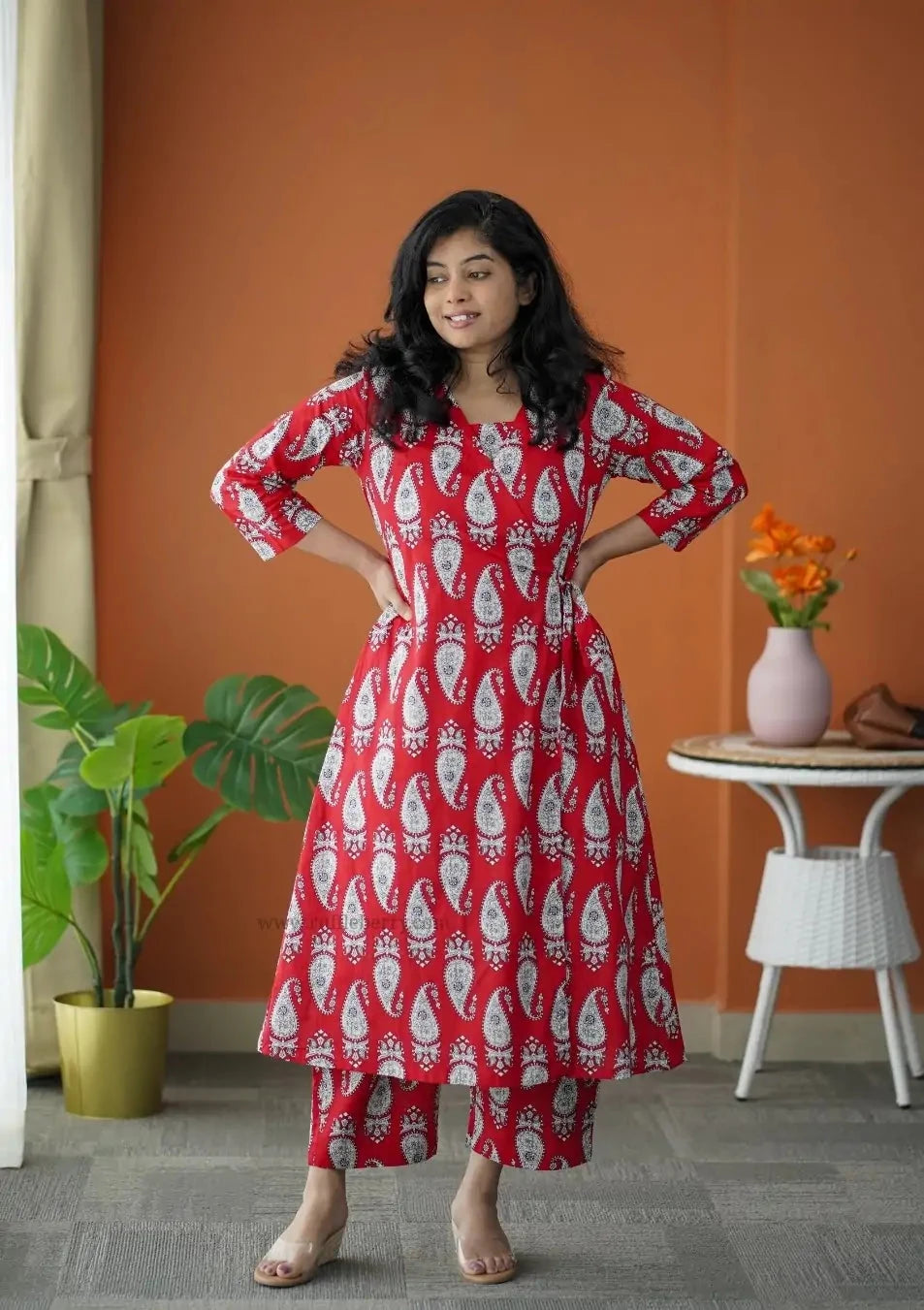 Niva Red Cotton Wrap Co-ord Set