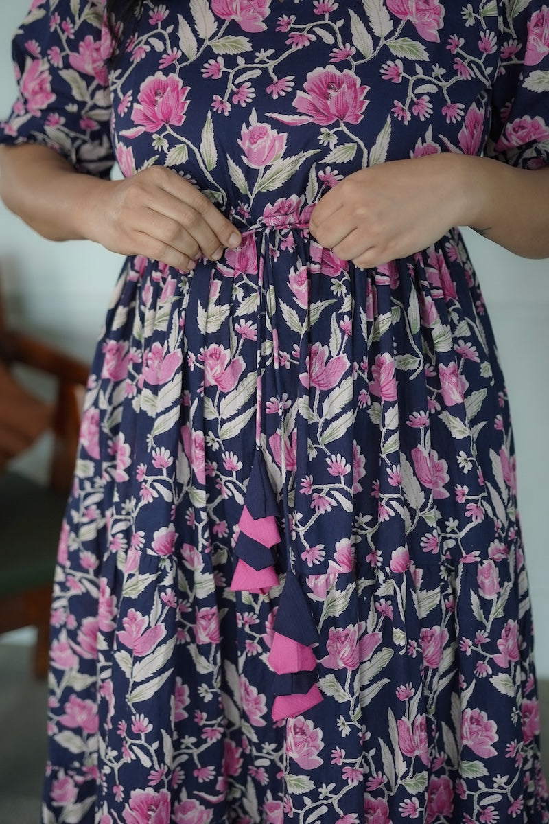 Elira Midnight Blue Cotton Dress