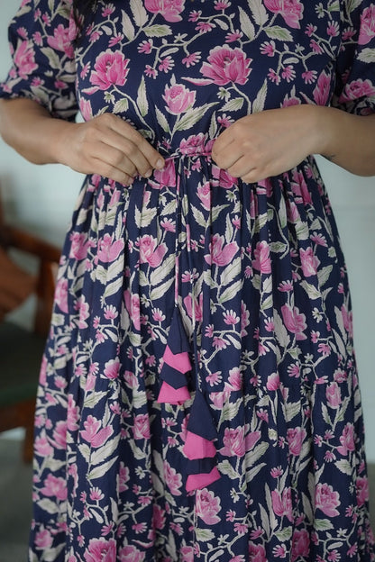 Elira Midnight Blue Cotton Dress