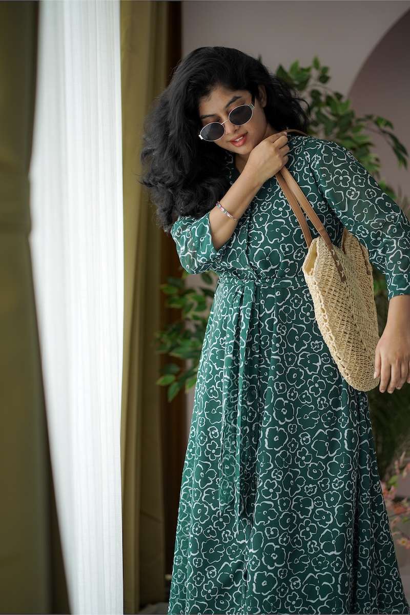 Maira Dark Green Georgette Shirt Dress