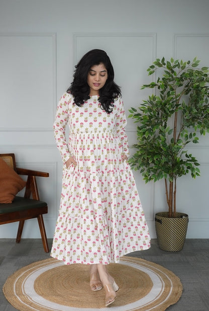 Elira White Cotton Tier Dress