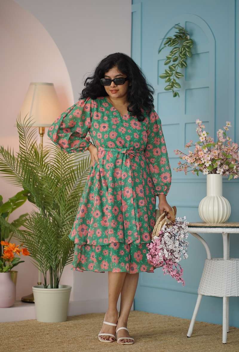 Maira Green Georgette Layered Dress