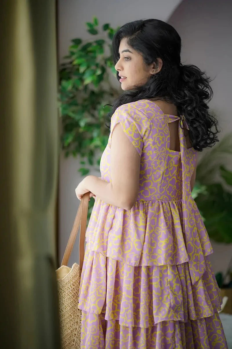 Maira Lavender Georgette Layered Dress