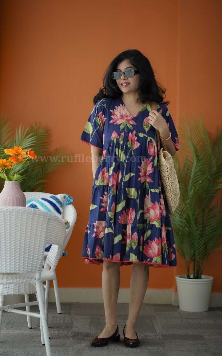 augusta navyblue cotton tier dress