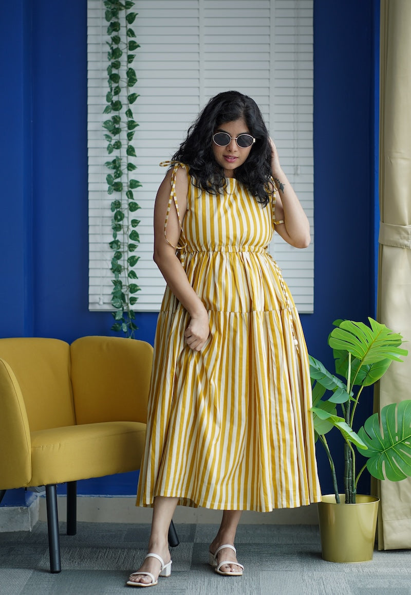 maroba honeyyellow striped cotton dress