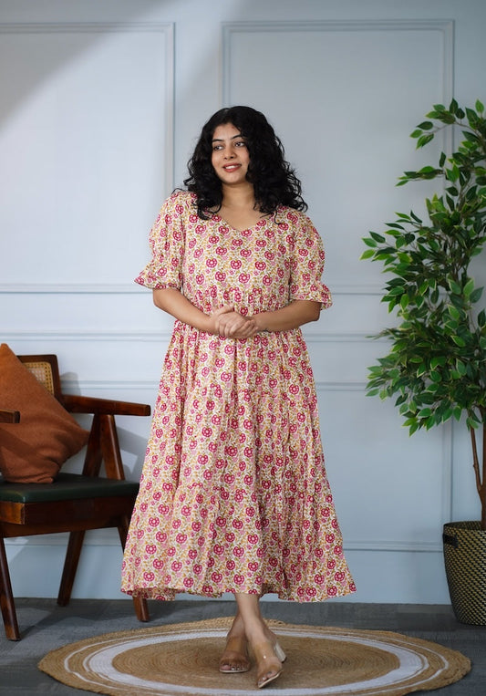 Elira Roses Cotton Tier Dress