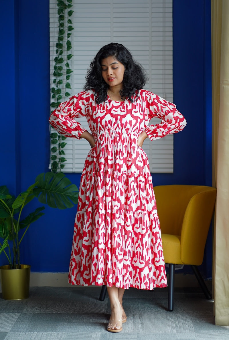 Maroba Red & White Abstract Cotton Dress